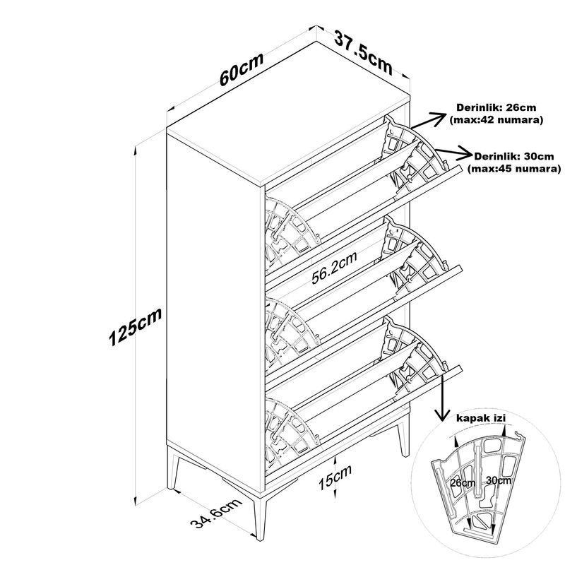 Casa si Gradina - Mobilier - Dulapuri si sifoniere - Dulapuri pantofi - Pantofar EB116, 60 x 125 x 37,5 cm, nuc alb, PAL, spațiu de depozitare, fixare pe perete - Infinity.ro