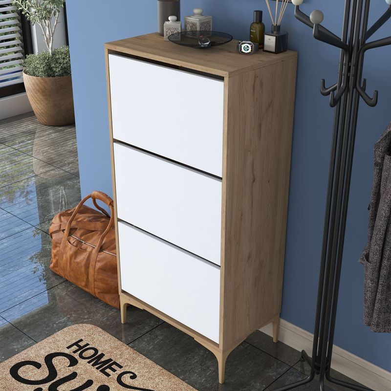 Casa si Gradina - Mobilier - Dulapuri si sifoniere - Dulapuri pantofi - Pantofar EB116, 60 x 125 x 37,5 cm, nuc alb, PAL, spațiu de depozitare, fixare pe perete - Infinity.ro