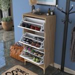 Casa si Gradina - Mobilier - Dulapuri si sifoniere - Dulapuri pantofi - Pantofar EB116, 60 x 125 x 37,5 cm, nuc alb, PAL, spațiu de depozitare, fixare pe perete - Infinity.ro