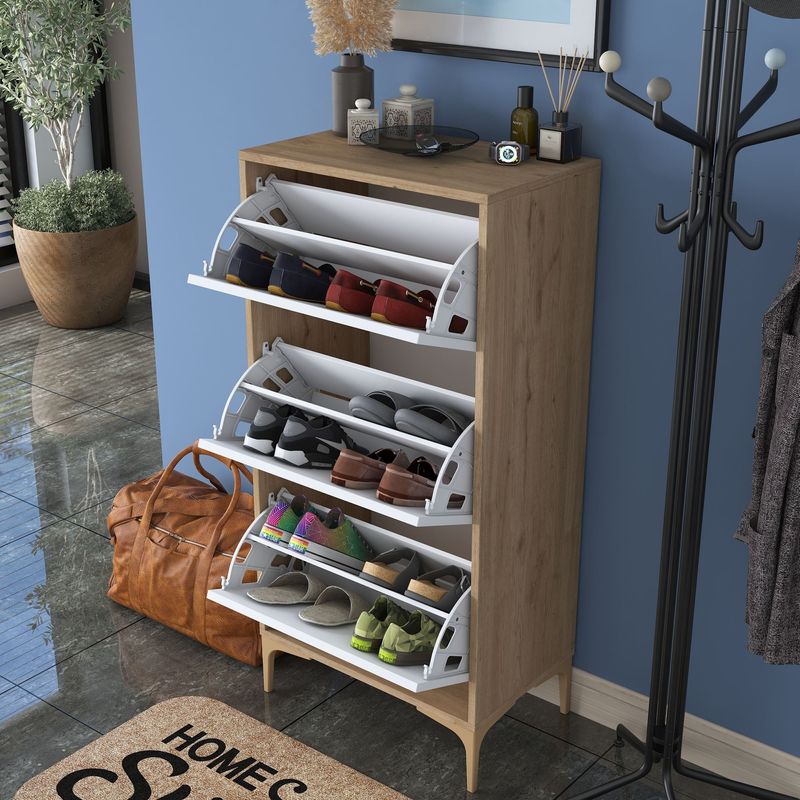Casa si Gradina - Mobilier - Dulapuri si sifoniere - Dulapuri pantofi - Pantofar EB116, 60 x 125 x 37,5 cm, nuc alb, PAL, spațiu de depozitare, fixare pe perete - Infinity.ro