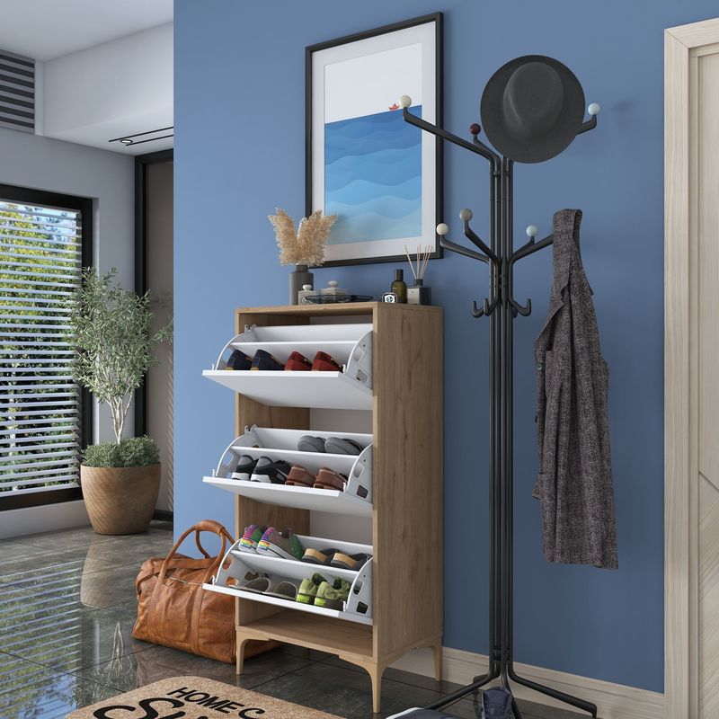 Casa si Gradina - Mobilier - Dulapuri si sifoniere - Dulapuri pantofi - Pantofar EB116, 60 x 125 x 37,5 cm, nuc alb, PAL, spațiu de depozitare, fixare pe perete - Infinity.ro