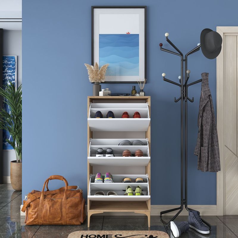 Casa si Gradina - Mobilier - Dulapuri si sifoniere - Dulapuri pantofi - Pantofar EB116, 60 x 125 x 37,5 cm, nuc alb, PAL, spațiu de depozitare, fixare pe perete - Infinity.ro