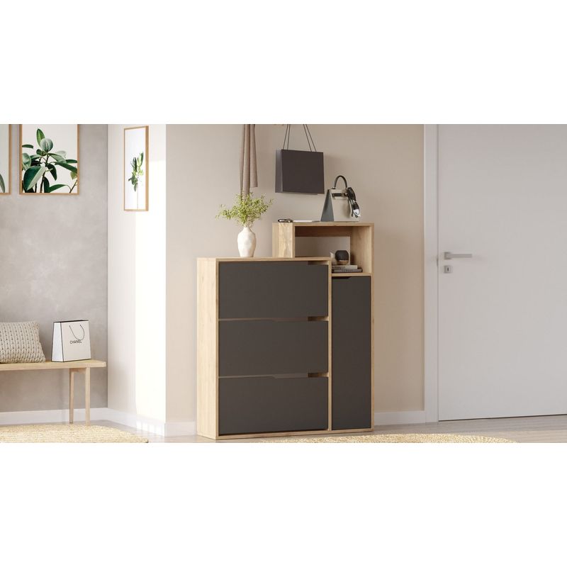 Casa si Gradina - Mobilier - Dulapuri si sifoniere - Dulapuri pantofi - Pantofar Ico3-Sa, 108 x 130,6 x 30 cm, stejar antracit, PAL melaminat - Infinity.ro