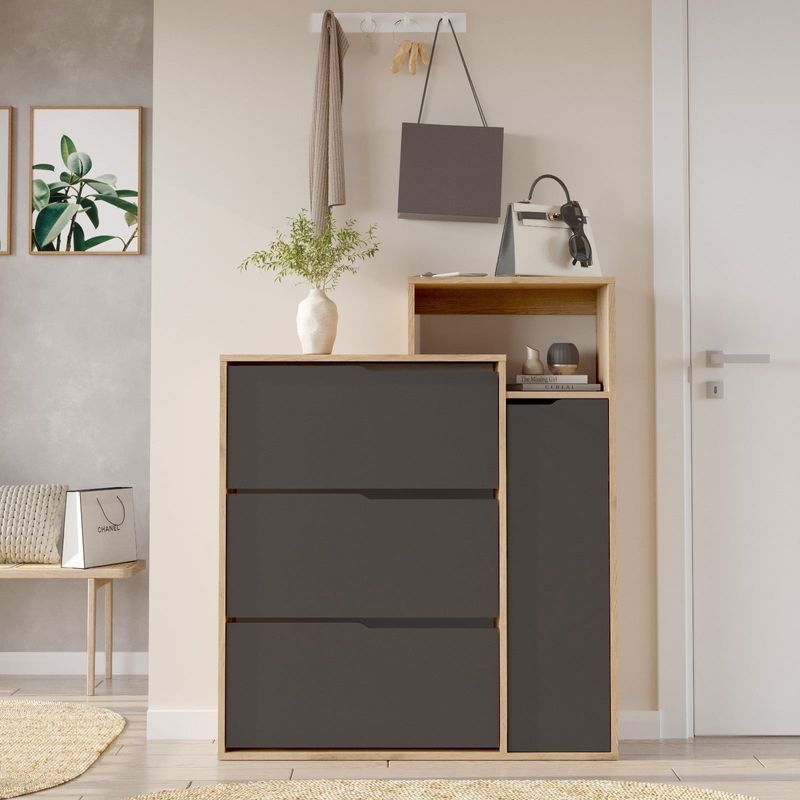 Casa si Gradina - Mobilier - Dulapuri si sifoniere - Dulapuri pantofi - Pantofar Ico3-Sa, 108 x 130,6 x 30 cm, stejar antracit, PAL melaminat - Infinity.ro