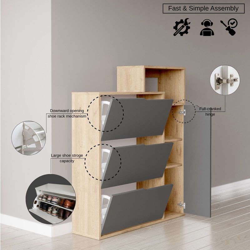 Casa si Gradina - Mobilier - Dulapuri si sifoniere - Dulapuri pantofi - Pantofar Ico3-Sa, 108 x 130,6 x 30 cm, stejar antracit, PAL melaminat - Infinity.ro