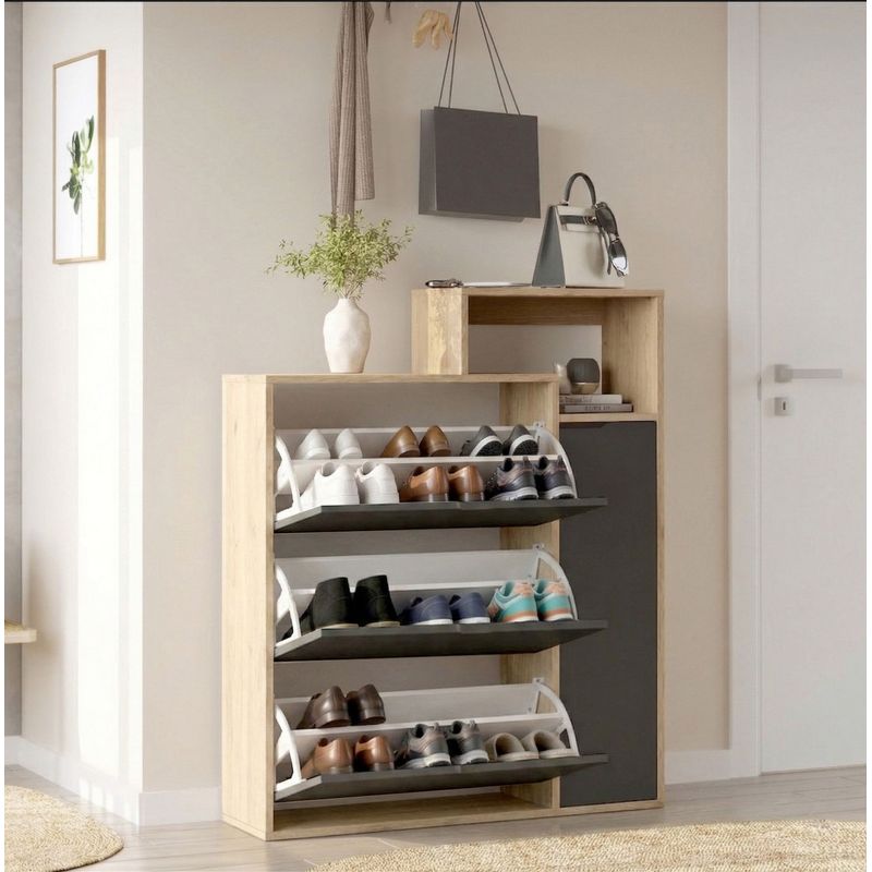 Casa si Gradina - Mobilier - Dulapuri si sifoniere - Dulapuri pantofi - Pantofar Ico3-Sa, 108 x 130,6 x 30 cm, stejar antracit, PAL melaminat - Infinity.ro