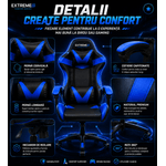 PC, gaming si accesorii - Gaming - Accesorii gaming - Scaune gaming - Scaun Gaming Ergonomic ExtremeG® RX, Piele Ecologica, Suport Lombar, Perna Tetiera, Spatar Rabatabil 165°,Negru/Albastru - Infinity.ro