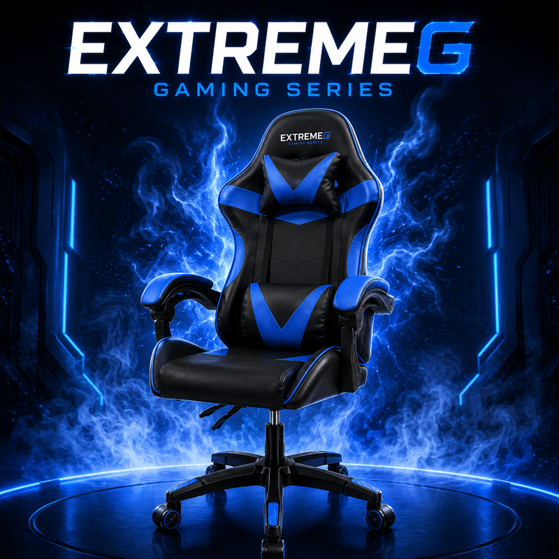 PC, gaming si accesorii - Gaming - Accesorii gaming - Scaune gaming - Scaun Gaming Ergonomic ExtremeG® RX, Piele Ecologica, Suport Lombar, Perna Tetiera, Spatar Rabatabil 165°,Negru/Albastru - Infinity.ro