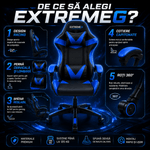 PC, gaming si accesorii - Gaming - Accesorii gaming - Scaune gaming - Scaun Gaming Ergonomic ExtremeG® RX, Piele Ecologica, Suport Lombar, Perna Tetiera, Spatar Rabatabil 165°,Negru/Albastru - Infinity.ro