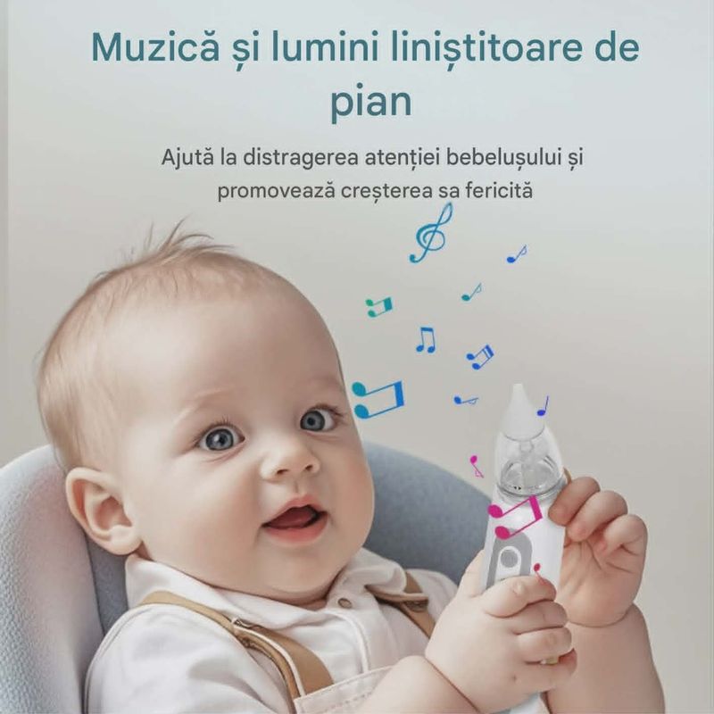 Jucarii, Copii si Bebe - Igiena si ingrijire - Accesorii ingrijire copii - Aspiratoare nazale si accesorii - Aspirator Nazal portabil pentru Bebelusi HY75, 3 trepte aspiratie, Muzica, Curatare rapida - Infinity.ro
