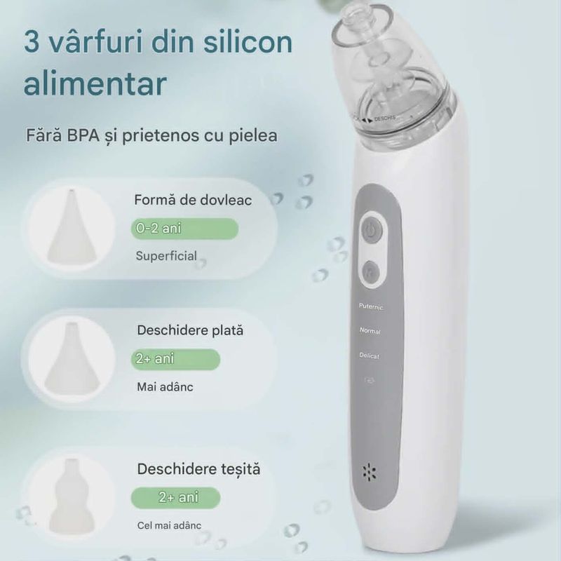 Jucarii, Copii si Bebe - Igiena si ingrijire - Accesorii ingrijire copii - Aspiratoare nazale si accesorii - Aspirator Nazal portabil pentru Bebelusi HY75, 3 trepte aspiratie, Muzica, Curatare rapida - Infinity.ro