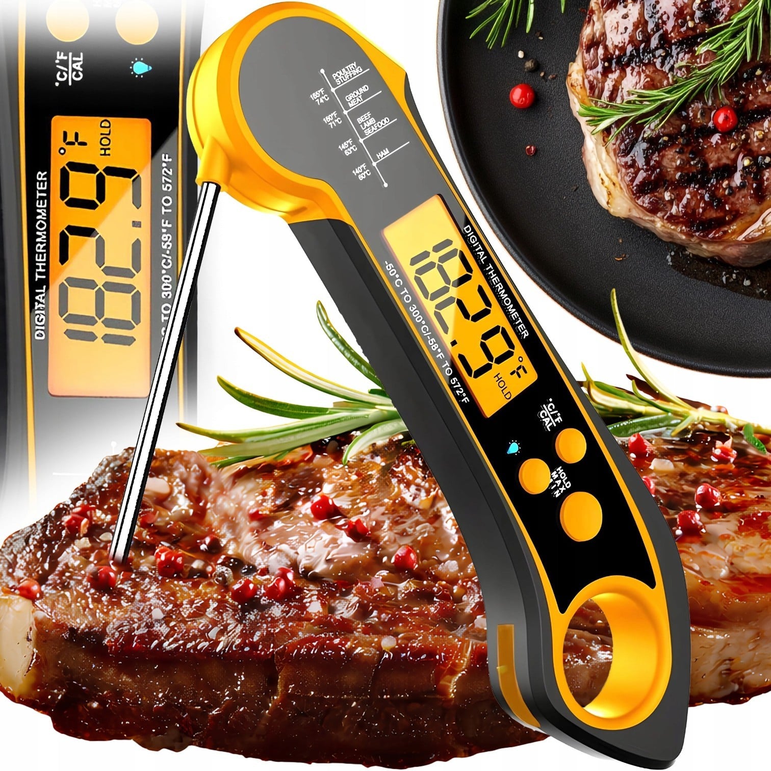 Termometru Digital de Bucatarie NewEvo®, Sonda Pliabila 11 cm, Citire Rapida 3 Secunde, Interval -50°C pana la 300°C