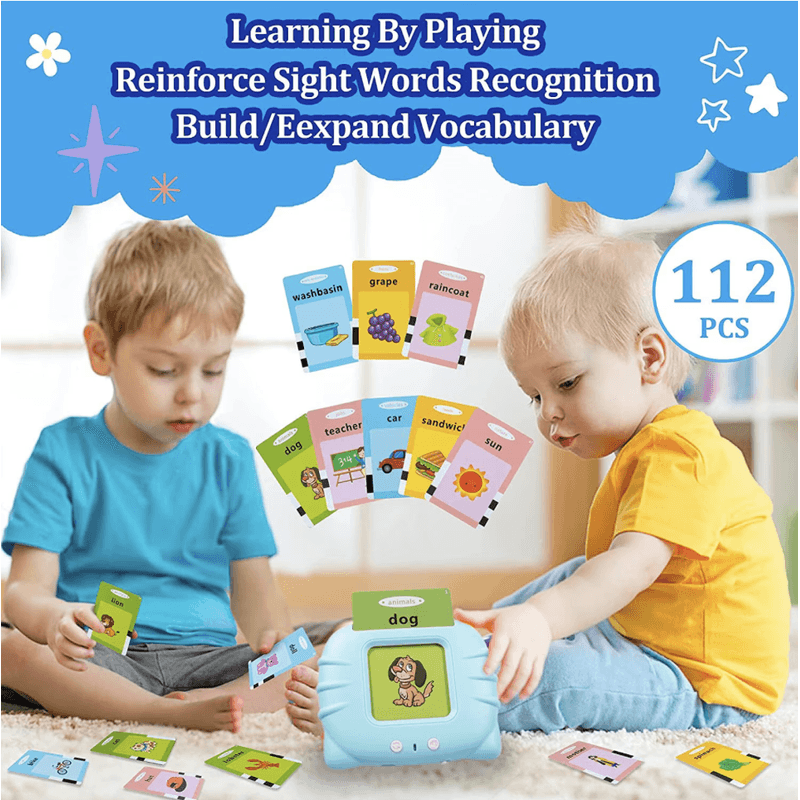 Jucarii, Copii si Bebe - Jucarii si jocuri - Jucarii & jocuri educative - Jocuri si jucarii educative - Set masina de invatare a cititor de carduri, jucarie educativa pentru copii, 112 bucati carduri flash 224 de cuvinte, 2 ani+, Albastru - Infinity.ro