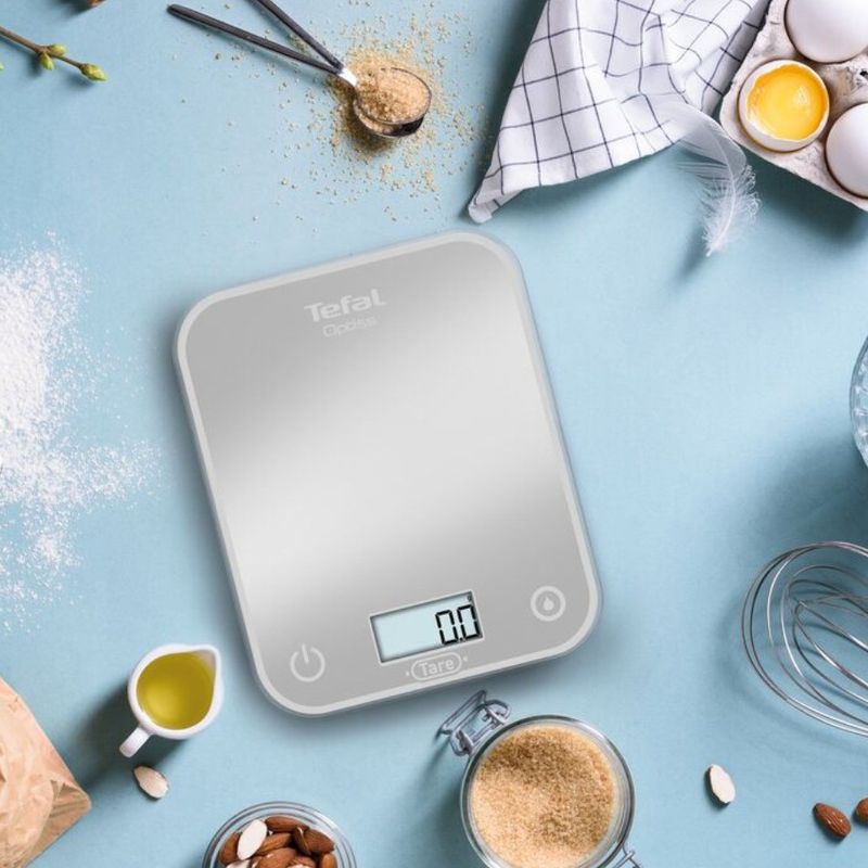 Ingrijire personala si Cosmetice - Sanatate si wellness - Aparate medicale - Cantare corporale - Cantar de bucatarie Tefal Optiss BC50U4V0, 5 kg, sticla securizata, functie Tara, cantarire a lichidelor, precizie - Infinity.ro