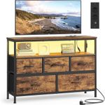 Casa si Gradina - Mobilier - Comode si corpuri - Comode - Comoda cu iluminare LED, statie incarcare cu prize si USB, 5 sertare si raft deschis, stil industrial, 99x30x68 cm - Infinity.ro