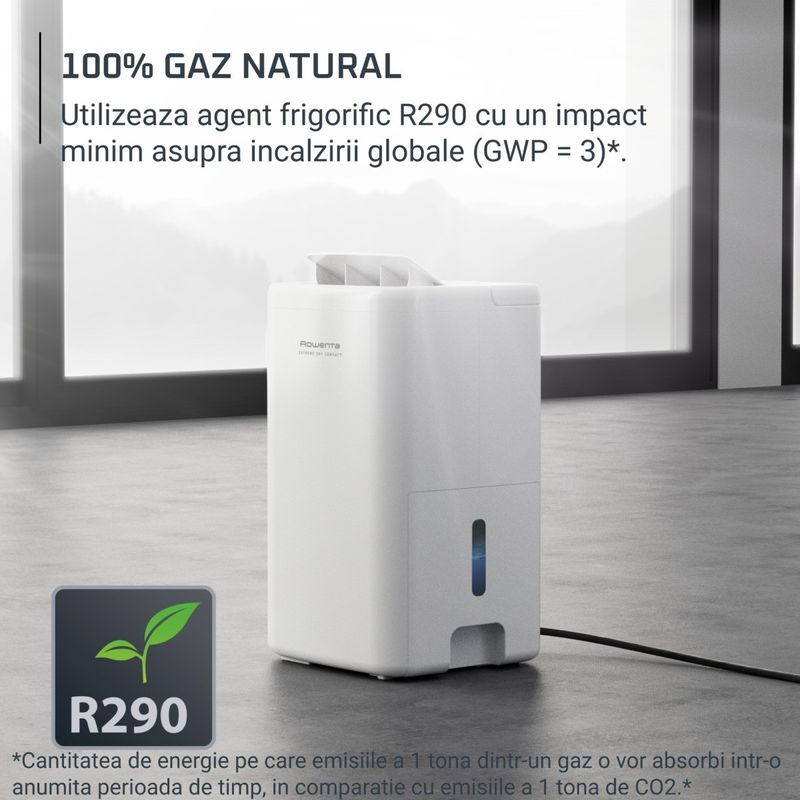 Electronice si Electrocasnice - Climatizare si sisteme de incalzire - Aparate filtrare aer - Dezumidificatoare - Dezumidificator Rowenta Extreme Dry Compact DH5250F0, 300 W, 14 l/24 h, rezervor 3 l, indicator de umiditate, 3 moduri - Infinity.ro