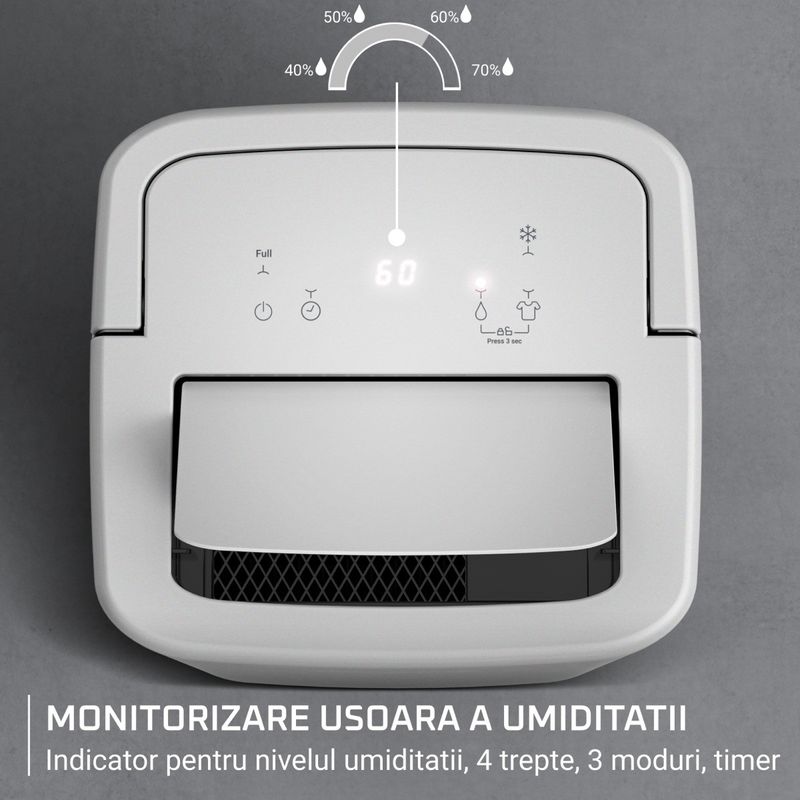Electronice si Electrocasnice - Climatizare si sisteme de incalzire - Aparate filtrare aer - Dezumidificatoare - Dezumidificator Rowenta Extreme Dry Compact DH5250F0, 300 W, 14 l/24 h, rezervor 3 l, indicator de umiditate, 3 moduri - Infinity.ro