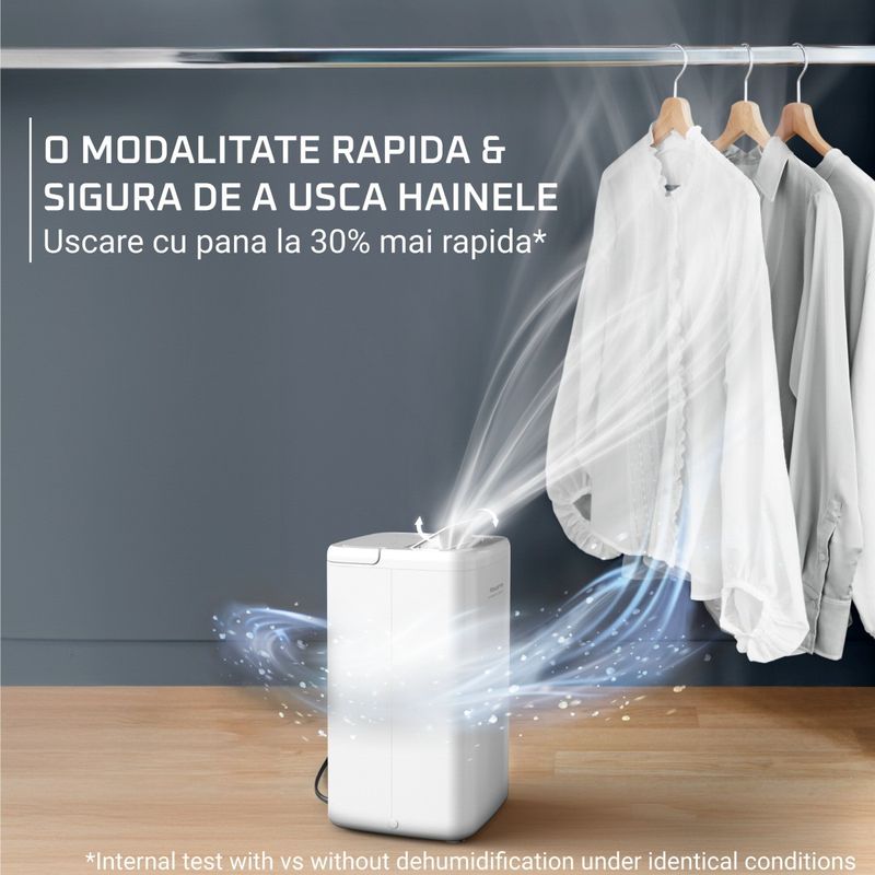 Electronice si Electrocasnice - Climatizare si sisteme de incalzire - Aparate filtrare aer - Dezumidificatoare - Dezumidificator Rowenta Extreme Dry Compact DH5250F0, 300 W, 14 l/24 h, rezervor 3 l, indicator de umiditate, 3 moduri - Infinity.ro