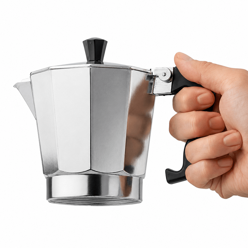 Electronice si Electrocasnice - Electrocasnice bucatarie - Preparare bauturi - Cafetiere - Cafetiera Moka HAEGER MOKA POT 9, Capacitate 9 cesti, Corp din aluminiu, Compatibila cu gaz/electric/vitroceramica - Infinity.ro