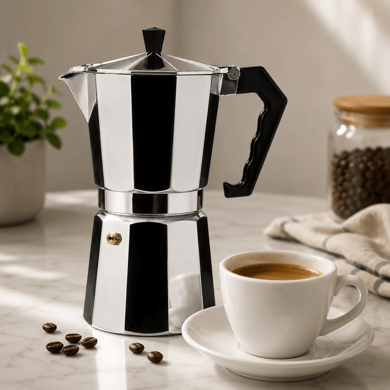 Electronice si Electrocasnice - Electrocasnice bucatarie - Preparare bauturi - Cafetiere - Cafetiera Moka HAEGER MOKA POT 9, Capacitate 9 cesti, Corp din aluminiu, Compatibila cu gaz/electric/vitroceramica - Infinity.ro