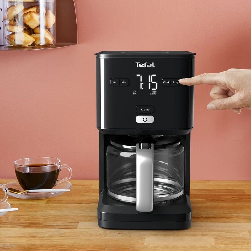 Electronice si Electrocasnice - Electrocasnice bucatarie - Preparare bauturi - Cafetiere - Cafetiera TEFAL Smart'n Light CM600810, 1000W, ecran digital, capacitate 1.25L, functie auto OFF, sistem antipicurare - Infinity.ro