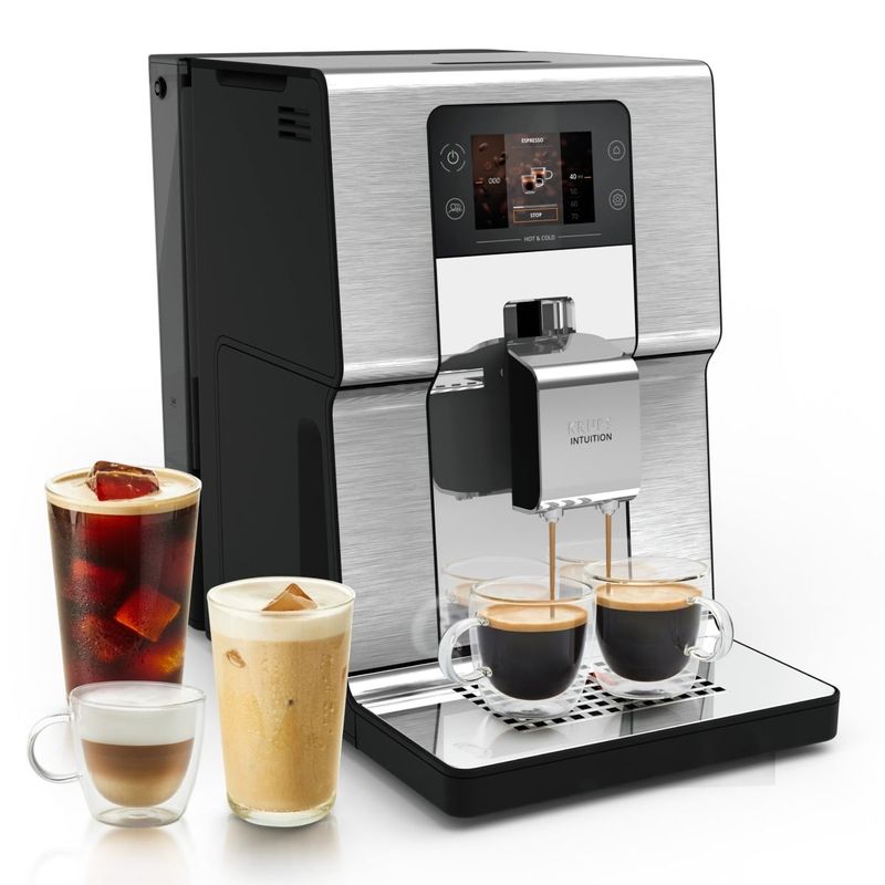 Electronice si Electrocasnice - Electrocasnice bucatarie - Preparare bauturi - Espressoare - Espressor automat Krups Intuition Experience Hot&Cold EA879EE0, 1550 W, presiune 15 bari, capacitate rezervor apa 3 L - Infinity.ro
