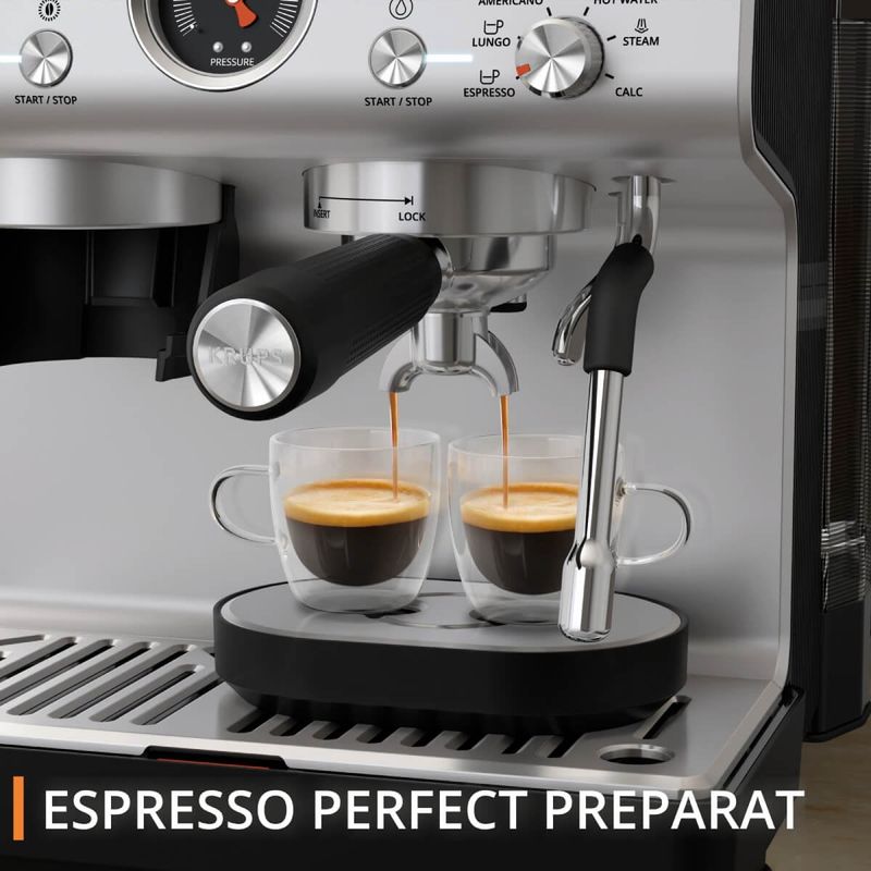 Electronice si Electrocasnice - Electrocasnice bucatarie - Preparare bauturi - Espressoare - Espressor manual cu rasnita Krups Precision XP801T10, 15 bari, rezervor apa 3.5 L, 30 trepte de rasnire, 3 trepte - Infinity.ro
