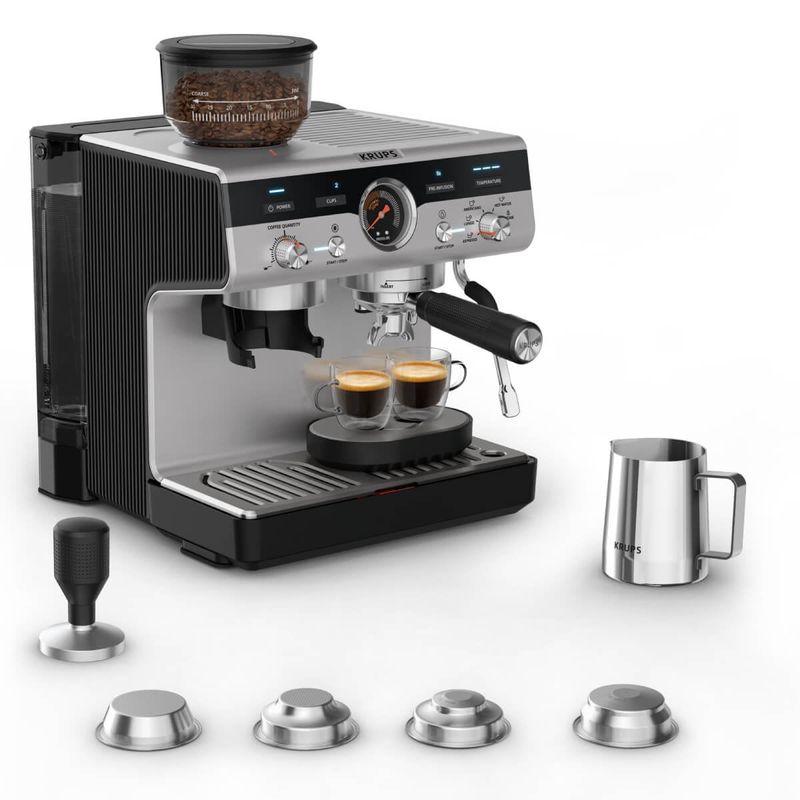 Electronice si Electrocasnice - Electrocasnice bucatarie - Preparare bauturi - Espressoare - Espressor manual cu rasnita Krups Precision XP801T10, 15 bari, rezervor apa 3.5 L, 30 trepte de rasnire, 3 trepte - Infinity.ro
