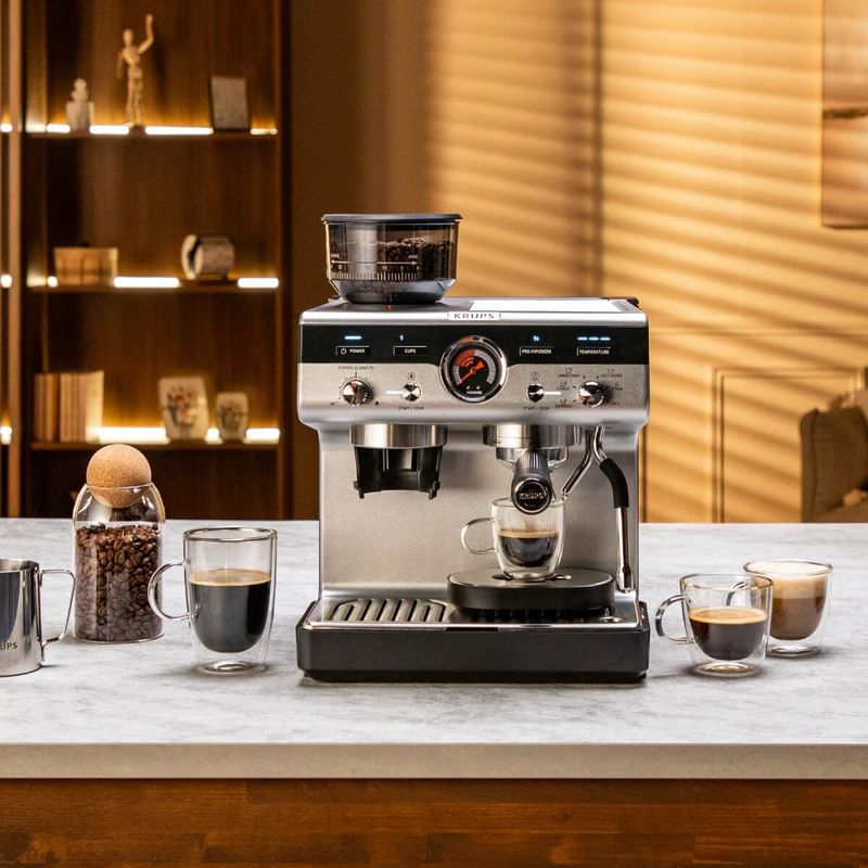 Electronice si Electrocasnice - Electrocasnice bucatarie - Preparare bauturi - Espressoare - Espressor manual cu rasnita Krups Precision XP801T10, 15 bari, rezervor apa 3.5 L, 30 trepte de rasnire, 3 trepte - Infinity.ro