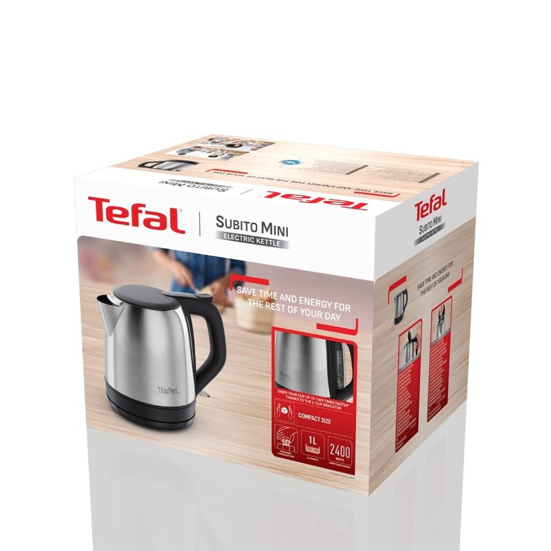 Electronice si Electrocasnice - Electrocasnice bucatarie - Preparare bauturi - Fierbatoare de apa - Fierbator de apa Tefal Subito Mini KO5S2DE0, 2400 W, 1 L, inox, baza rotativa, oprire automata, filtru detasabil - Infinity.ro