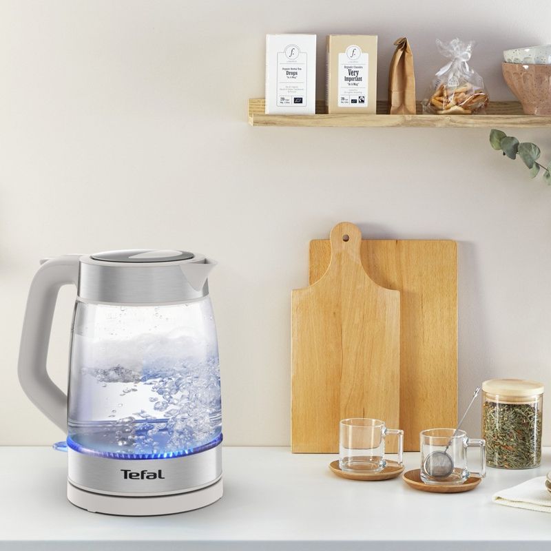 Electronice si Electrocasnice - Electrocasnice bucatarie - Preparare bauturi - Fierbatoare de apa - Fierbator apa Tefal KI605B30, 2200W, 1.7L, vas din sticla cu gradatii, iluminare ambientala, filtru detasabil, functie - Infinity.ro