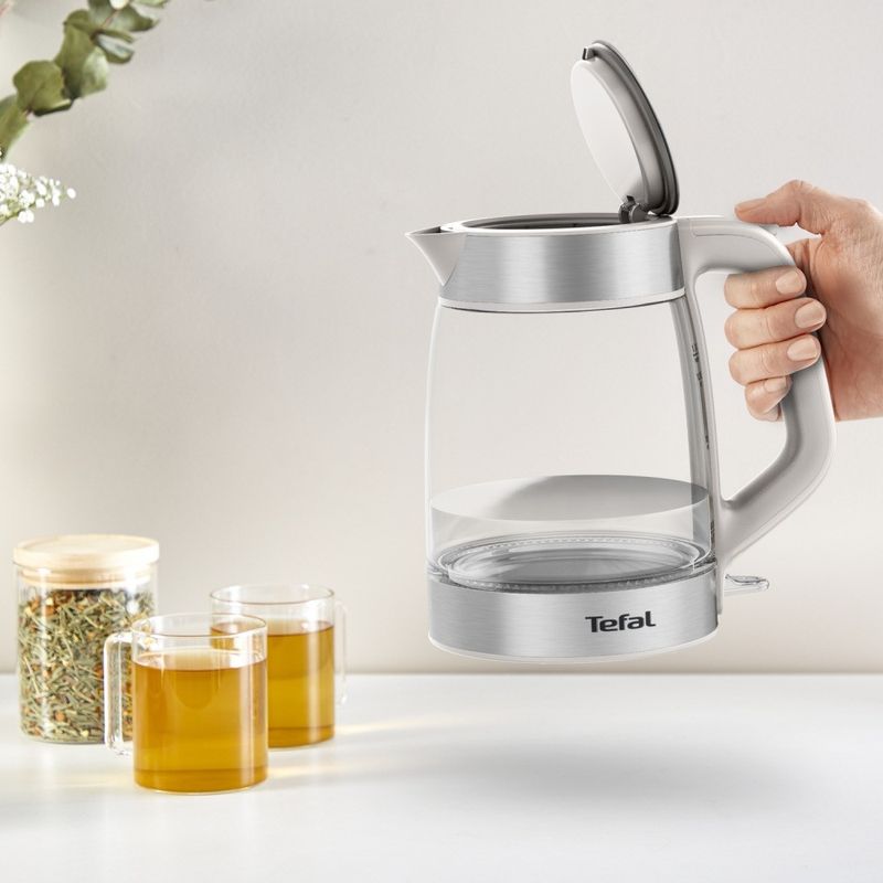 Electronice si Electrocasnice - Electrocasnice bucatarie - Preparare bauturi - Fierbatoare de apa - Fierbator apa Tefal KI605B30, 2200W, 1.7L, vas din sticla cu gradatii, iluminare ambientala, filtru detasabil, functie - Infinity.ro