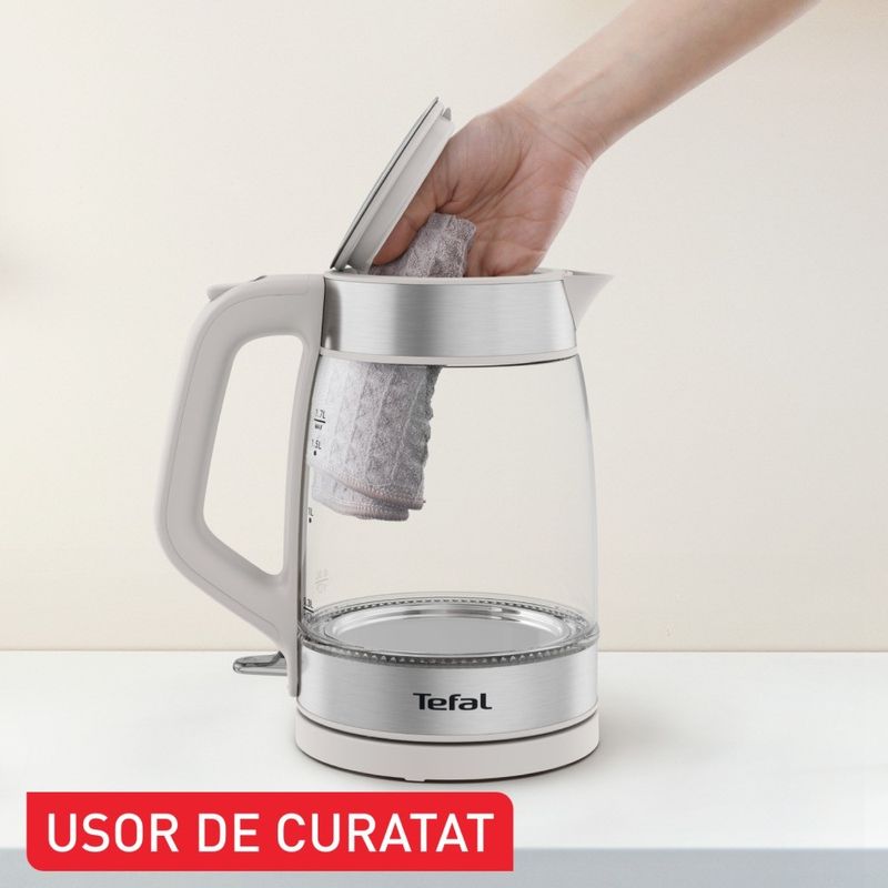 Electronice si Electrocasnice - Electrocasnice bucatarie - Preparare bauturi - Fierbatoare de apa - Fierbator apa Tefal KI605B30, 2200W, 1.7L, vas din sticla cu gradatii, iluminare ambientala, filtru detasabil, functie - Infinity.ro
