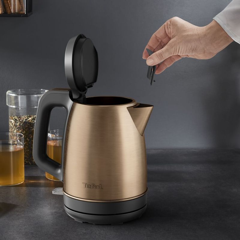 Electronice si Electrocasnice - Electrocasnice bucatarie - Preparare bauturi - Fierbatoare de apa - Fierbator apa Tefal Coppertinto KI280G10, 2400W, 1.7L, filtru anticalcar, inox, indicator nivel apa, baza rotativa - Infinity.ro