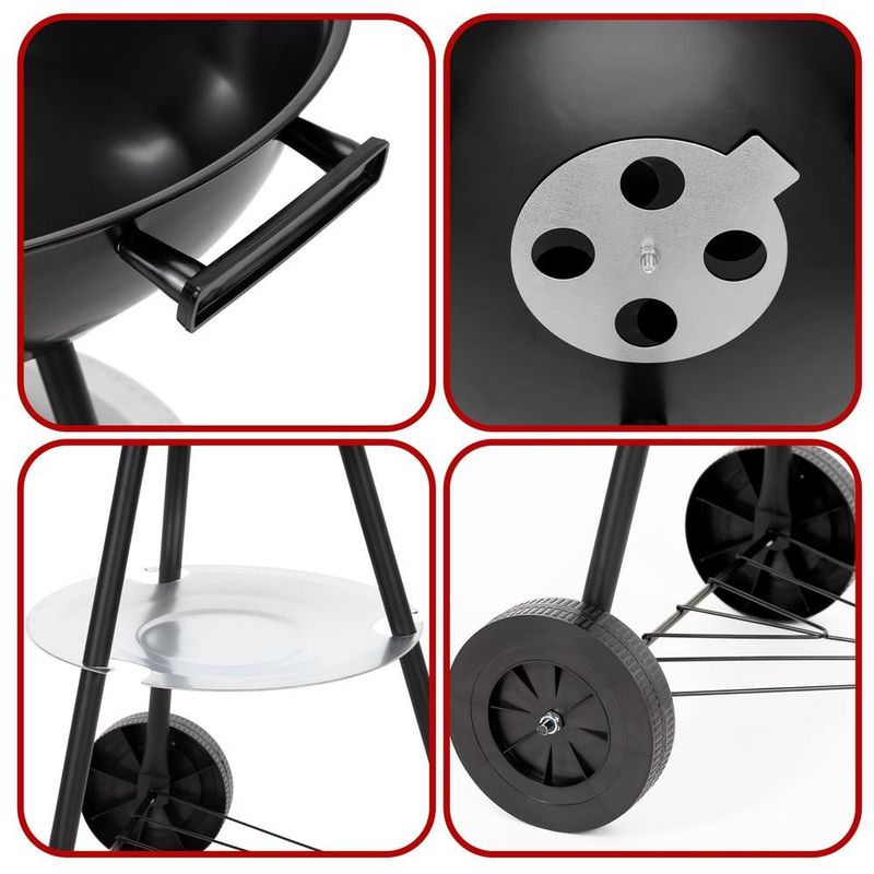 Casa si Gradina - Gradina si terasa - Gratare si accesorii - Gratare de gradina - Gratar portabil pe carbuni cu capac, raft inferior si reglare ventilatie, din otel, diametru gratar 41 cm - Infinity.ro