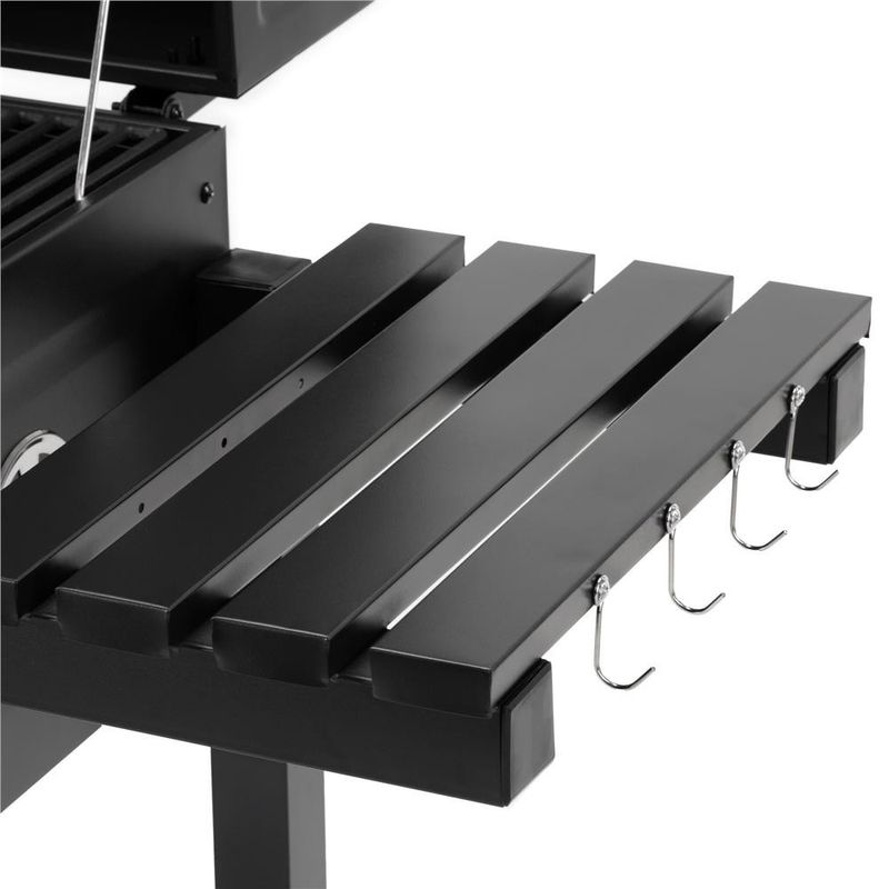 Casa si Gradina - Gradina si terasa - Gratare si accesorii - Gratare de gradina - Gratar pe carbuni cu raft lateral pliabil, suport reglabil pentru carbuni, termometru, 114x52x106 cm, negru - Infinity.ro