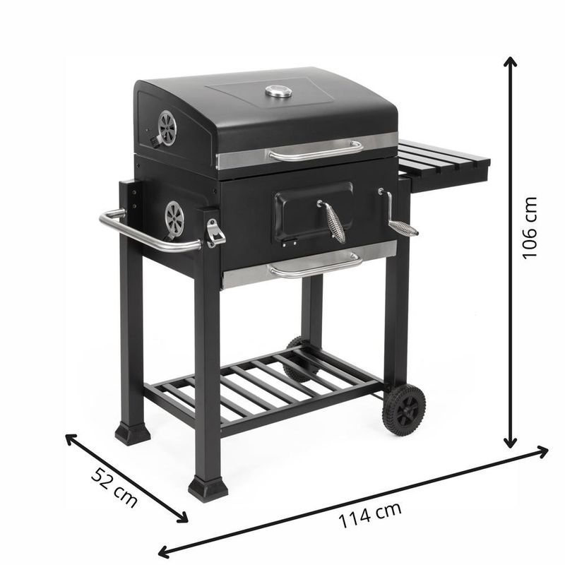 Casa si Gradina - Gradina si terasa - Gratare si accesorii - Gratare de gradina - Gratar pe carbuni cu raft lateral pliabil, suport reglabil pentru carbuni, termometru, 114x52x106 cm, negru - Infinity.ro