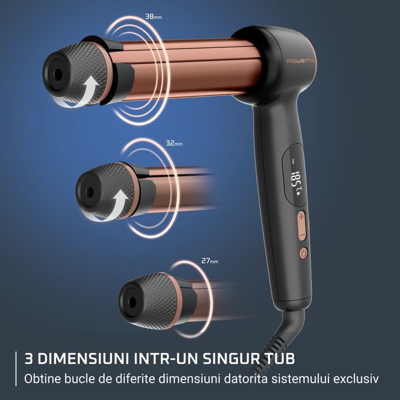 Ingrijire personala si Cosmetice - Aparate & accesorii ingrijire personala - Hair styling - Ondulatoare - Ondulator de par Rowenta Twist Curl CF4620E0, ajustabil pe 3 diametre, temperatura ajustabila, invelis ceramic, 75 W - Infinity.ro