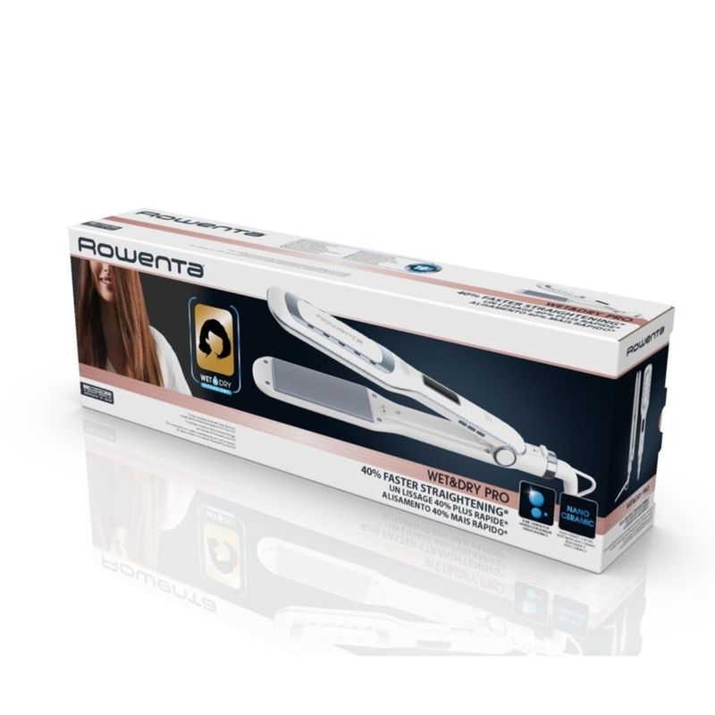 Ingrijire personala si Cosmetice - Aparate & accesorii ingrijire personala - Hair styling - Placi de indreptat parul - Placa de par Rowenta Wet & Dry Pro SF5010F0, invelis Nano Ceramic, generator de ioni, ecran LCD, 6 trepte de - Infinity.ro