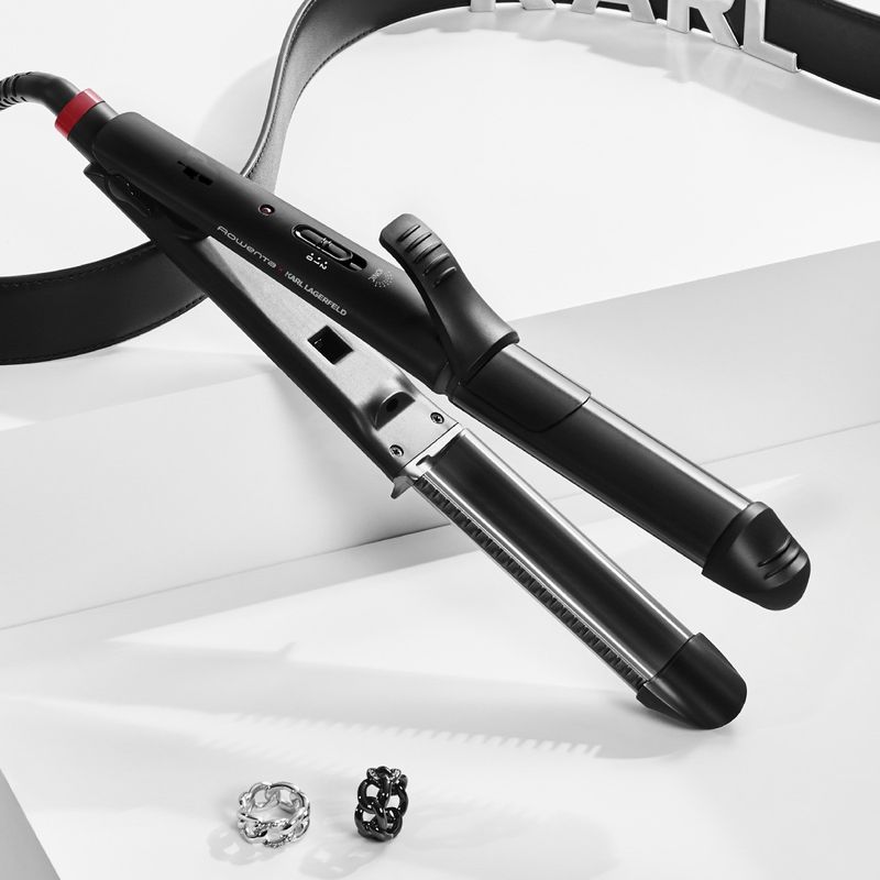 Ingrijire personala si Cosmetice - Aparate & accesorii ingrijire personala - Hair styling - Placi de indreptat parul - Aparat de coafat multifunctional 3 in 1 Rowenta x Karl Lagerfeld Fashion Stylist CF451LF0, 66 W, temperatura reglabila - Infinity.ro