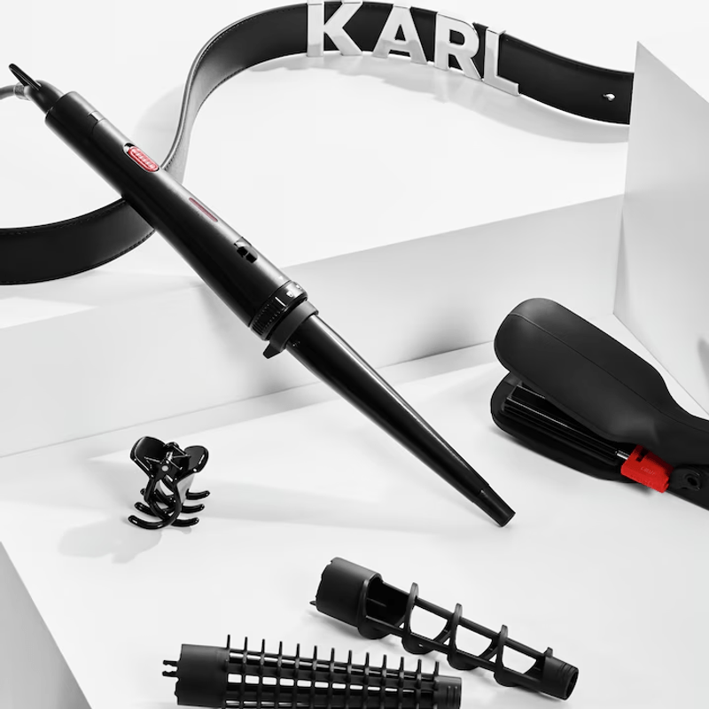 Ingrijire personala si Cosmetice - Aparate & accesorii ingrijire personala - Hair styling - Placi de indreptat parul - Aparat de coafat 9 in 1 ROWENTA x Karl Lagerfeld Infinite Looks CF422LF0, 9 accesorii, invelis ceramic, 48 W, varf - Infinity.ro