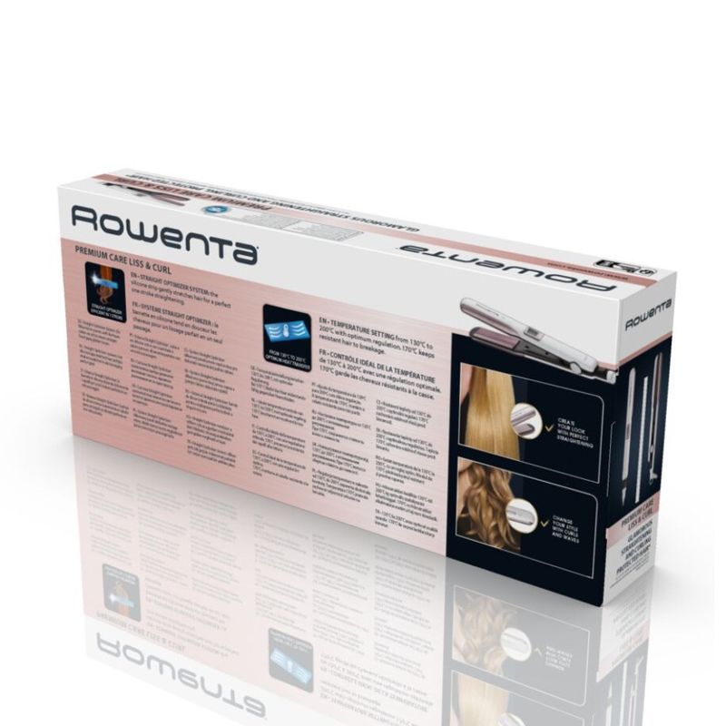 Ingrijire personala si Cosmetice - Aparate & accesorii ingrijire personala - Hair styling - Placi de indreptat parul - Placa de par Rowenta Premium Care Liss & Curl SF7660F0, reglare temperatura 130 - 200°C, LCD, invelis keratina - Infinity.ro