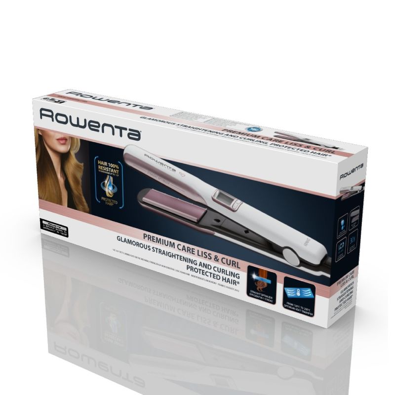 Ingrijire personala si Cosmetice - Aparate & accesorii ingrijire personala - Hair styling - Placi de indreptat parul - Placa de par Rowenta Premium Care Liss & Curl SF7660F0, reglare temperatura 130 - 200°C, LCD, invelis keratina - Infinity.ro