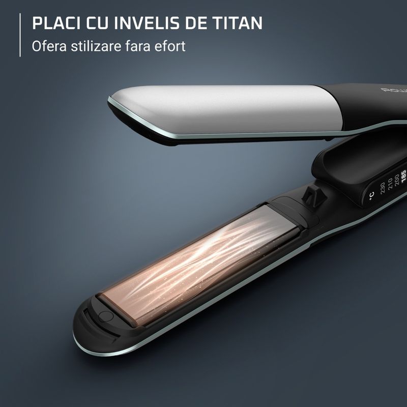 Ingrijire personala si Cosmetice - Aparate & accesorii ingrijire personala - Hair styling - Placi de indreptat parul - Placa de par 2 in 1 Rowenta Thermostyle SF7120E0, 6 trepte de temperatura, functie boost, incalzire rapida in 30s - Infinity.ro
