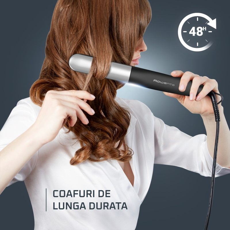 Ingrijire personala si Cosmetice - Aparate & accesorii ingrijire personala - Hair styling - Placi de indreptat parul - Placa de par 2 in 1 Rowenta Thermostyle SF7120E0, 6 trepte de temperatura, functie boost, incalzire rapida in 30s - Infinity.ro