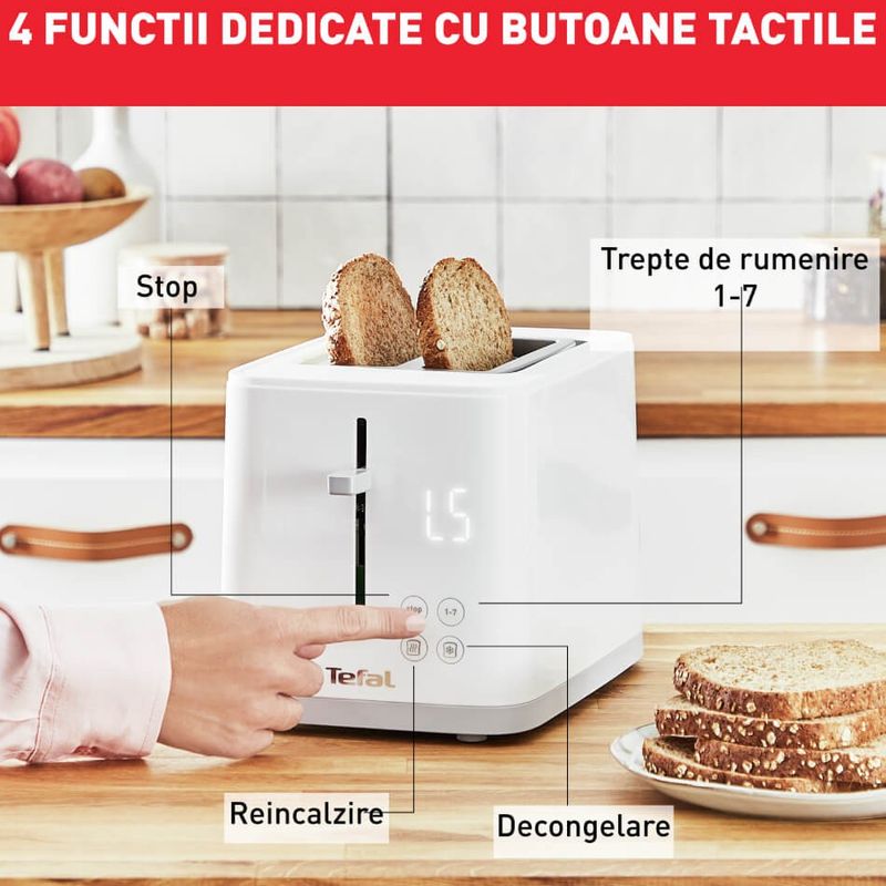 Electronice si Electrocasnice - Electrocasnice bucatarie - Preparare paine - Prajitoare de paine - Prajitor de paine Tefal Sense TT693110, 850W, 4 functii dedicate, 7 trepte de rumenire, fante cu latime variabila, tava - Infinity.ro