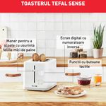 Electronice si Electrocasnice - Electrocasnice bucatarie - Preparare paine - Prajitoare de paine - Prajitor de paine Tefal Sense TT693110, 850W, 4 functii dedicate, 7 trepte de rumenire, fante cu latime variabila, tava - Infinity.ro
