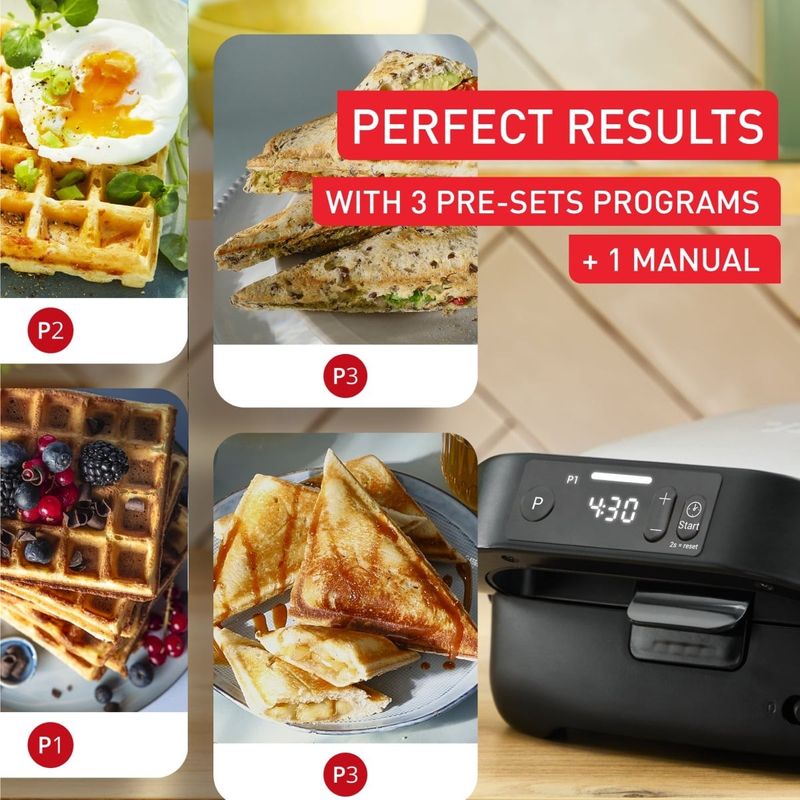 Electronice si Electrocasnice - Electrocasnice bucatarie - Preparare paine - Sandwich-maker - Sandwich maker Tefal Snack Collection Precision SW872BF0, 700 W, termostat reglabil, invelis antiaderent, 2 seturi de - Infinity.ro