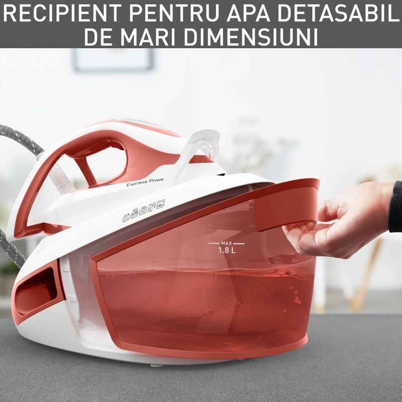 Electronice si Electrocasnice - Ingrijirea tesaturilor - Statii de calcat - Statie de calcat cu abur Tefal Express Power SV8110E0, 2800W, rezervor detasabil 1.8L, presiune 6.3 bari, colector - Infinity.ro