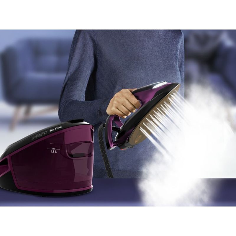 Electronice si Electrocasnice - Ingrijirea tesaturilor - Statii de calcat - Statie de calcat cu abur Tefal Express Vision SV8152E0, jet de abur 480 g/min, 6.9 bari presiune, putere 2800 W, talpa - Infinity.ro